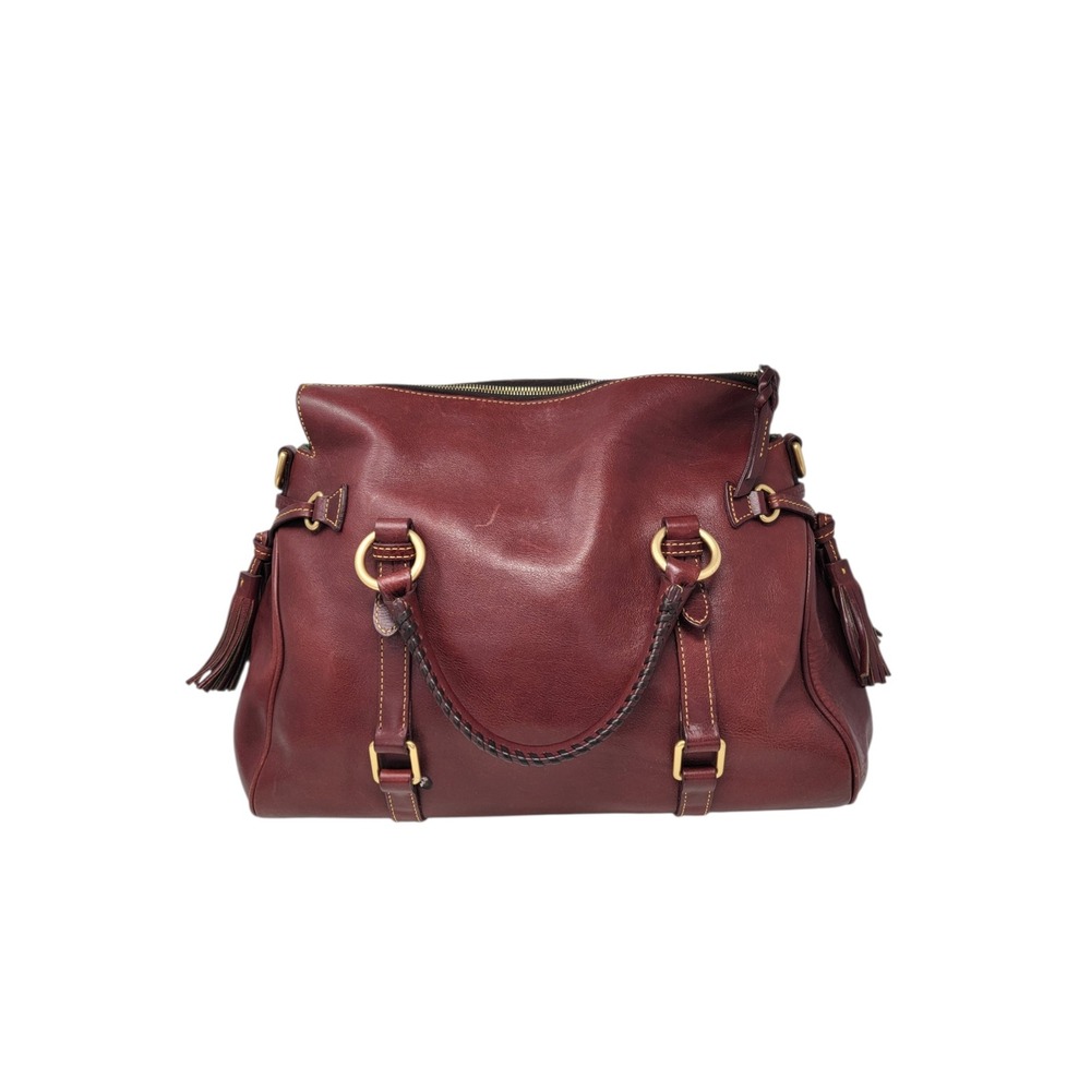 Dooney & Bourke Florentine Satchel Bordeaux Red Vacchetta Leather Tassel Bag - Picture 2 of 15